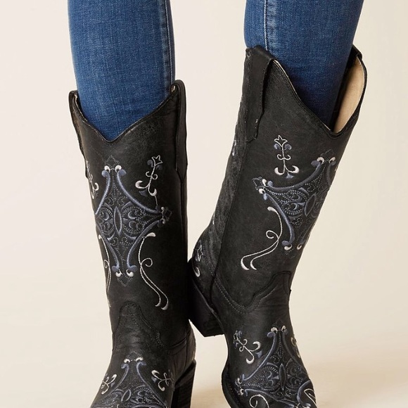 New Circle G Brown Crackle Embroidery Cowgirl Boot - Picture 6 of 7